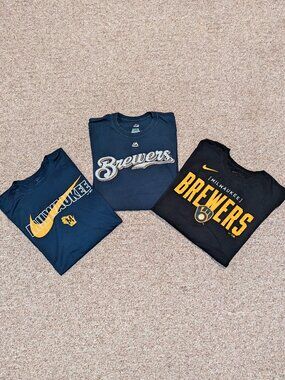 Lot of (3) Milwaukee Brewers MLB T-Shirts, Nike-Majestic